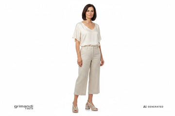 Melluso N653Q Découpage Beige - Culotte Lino Sabbia Top Seta - AI-Generated Model