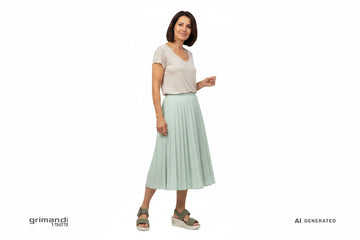 Melluso 019227Q Verde Salvia - Gonna Midi Pieghe Pastello Top Viscosa Preppy - AI-Generated Model