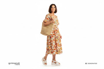 Melluso 019272 Bianco Chunky - Abito Floreale Borsa Rafia Boho-Chic - AI-Generated Model