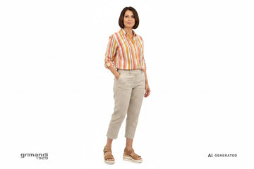 Melluso 019185Q Cuoio Cognac - Capri Lino Beige Camicia Righe Weekend Città - AI-Generated Model
