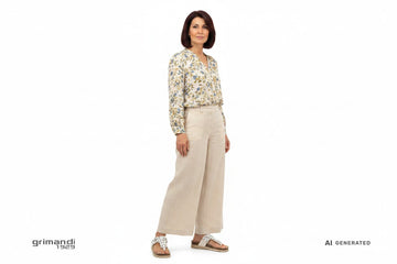 Melluso 018162Q Gioiello Bianco - Pantaloni Lino Sabbia Blusa Floreale - AI-Generated Model