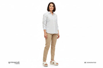 Melluso R80420Q Bianco X-Cross Chunky - Pantalone Lino Sigaretta Sabbia Camicia Righe - AI-Generated Model