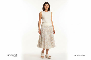 Melluso R80420Q Bianco X-Cross Chunky - Gonna Midi Pieghe Cotone Geometrico Ricercata - AI-Generated Model