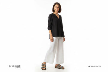 Melluso Strass Gunmetal - Palazzo Bianco Blusa Nera - AI-Generated Model