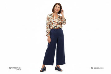 Melluso Slingback Blu Navy - Palazzo Lino Blusa Floreale - AI-Generated Model