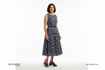 Melluso Slingback Blu Navy - Abito Midi Svasato Cintura - AI-Generated Model