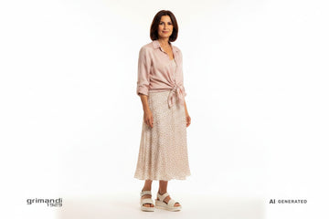 Melluso 019185Q Bianco Avorio - Abito Midi Pois Camicia Seta Annodata Brunch Shopping - AI-Generated Model