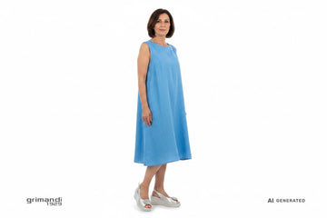 Melluso R80342Q Argento Perla Strass - Abito Lino Azzurro Cielo Estivo Chic - AI-Generated Model