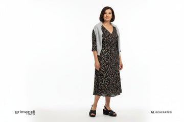 Melluso Zeppa Jacquard Nero - Abito Viscosa Nera Cardigan - AI-Generated Model