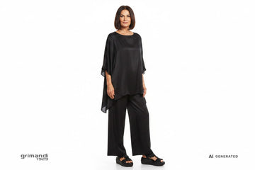 Melluso R80440Q Nero Strass - Completo Seta Nera Casacca Palazzo Evento - AI-Generated Model