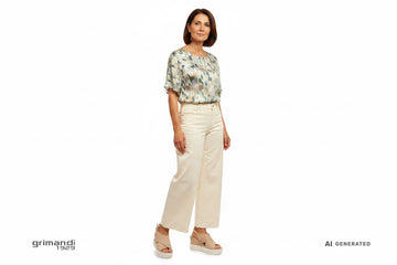 Melluso R80548Q Beige Cipria - Palazzo Cotone Avorio Top Seta Stampata - AI-Generated Model