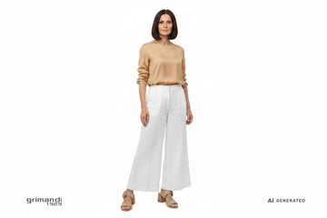 Melluso K35577 Beige Rafia - Palazzo Lino Bianco Blusa Seta Sabbia Ufficio - AI-Generated Model