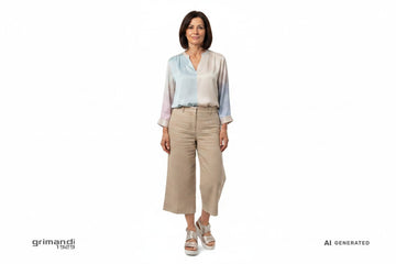 Melluso 019278 Oro Platino - Culotte Lino Sabbia Blusa Seta Pastello - AI-Generated Model
