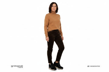 Melluso sneaker camoscio nero strass zeppa interna vernice nera Outfit shopping pantalone velluto coste marrone dolcevita lana cammello - AI-Generated Model