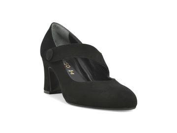 Melluso Black Suede Winter Pump Shoe with Wide Heel
