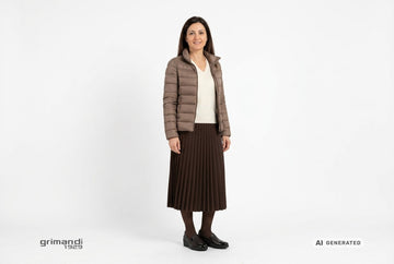 Mocassini Melluso con piumino moka e gonna cioccolato. Outfit 2
