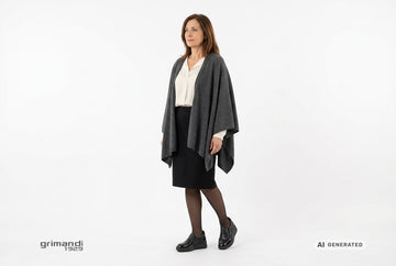Slip-on Melluso donna indossate con mantella cashmere antracite, sottogiacca panna e gonna al ginocchio in lana nera. Outfit 2