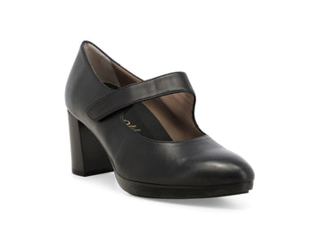 Melluso Black Leather Mary Jane Pumps with Block Heel and Platform