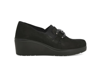Melluso Mocassino Comfort Nero in Camoscio con Zeppa e Strass K53018-250868