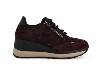 Melluso Sneakers Donna in Camoscio Bordeaux con Zeppa e Zip