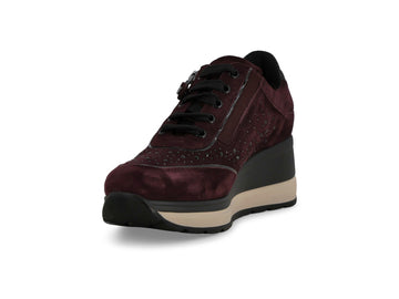 Melluso Women's Burgundy Suede Sneaker with Wedge and Zip