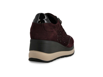 Melluso Women's Burgundy Suede Sneaker with Wedge and Zip