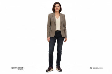 Outfit 1 – Giacca lana tortora con blusa burro e jeans sartoriale scuro - AI-Generated Model