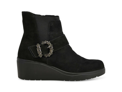 Melluso Stivaletto Comfort Nero Camoscio con Zeppa e Fibbia Gioiello K53019-250870