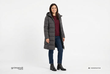 Stivaletti Melluso donna indossati con piumino opaco antracite, maglia merino bordeaux e jeans dritti indaco. Outfit 2