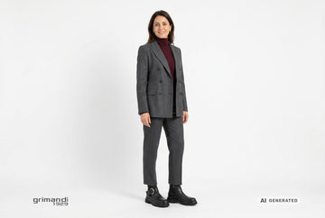 Stivaletti Melluso donna indossati con blazer e pantaloni sartoriali lana grafite e dolcevita cashmere bordeaux. Outfit 1