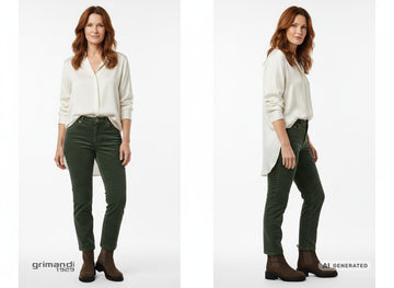 Look contrasto cromatico con stivaletti Melluso camoscio marrone - AI-Generated Model