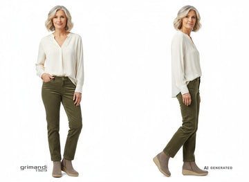 Look tempo libero con stivaletti Melluso beige zip interna visibile - AI-Generated Model