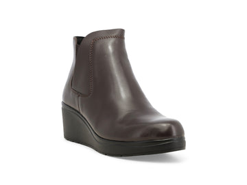 Melluso Women's Brown Leather Ankle Boot with Wedge Heel, Zip and Elastic