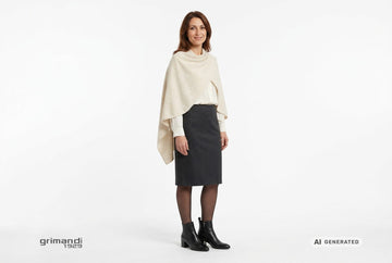 Stivaletti Melluso donna indossati con mantella cashmere panna, sottogiacca avorio e gonna al ginocchio lana antracite. Outfit 2