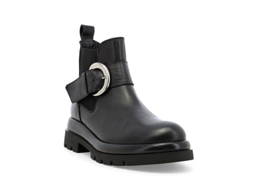 Melluso Women's Black Leather Ankle Boot with Maxi Buckle and Tread