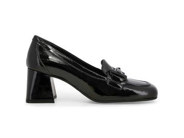 Melluso Mocassino Donna Nero in Vernice con Tacco Largo