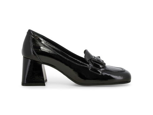 Melluso Mocassino Donna Nero in Vernice con Tacco Largo