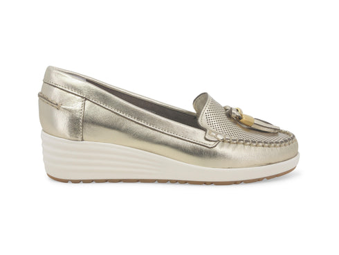 Melluso Mocassino Estivo con Zeppa e Nappine Tomaia Pelle Platino 01027W-234534