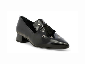 Melluso Women's Black Patent Leather Loafers with Heel and Eyelets
