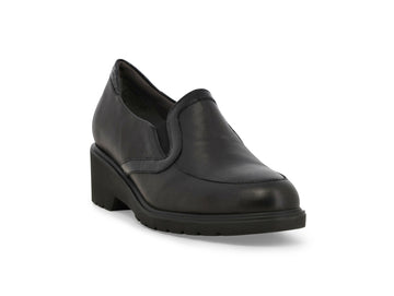 Melluso Women's Black Leather Comfort Loafer with Wide Heel