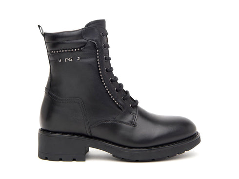 Nero Giardini Anfibi Dettagli in Rilievo Tacco Medio Tomaia Pelle Nera I411871D