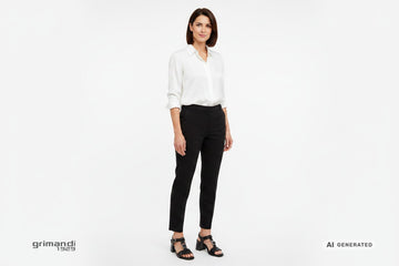 Sandali neri NeroGiardini hardware silver pantalone nero camicia bianca sfondo bianco - AI-Generated Model