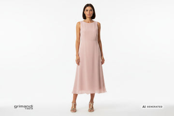 Donna italiana 32 anni sandali beige NeroGiardini abito chiffon rosa cipria sfondo bianco - AI-Generated Model