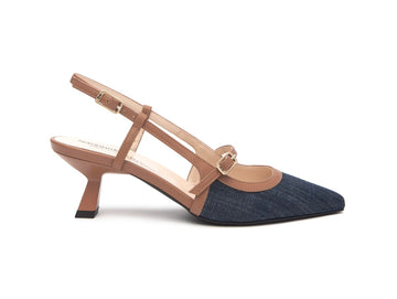 NeroGiardini Slingback Jeans e Cognac - Scarpe Donna Made in Italy Jeans e512254de-214