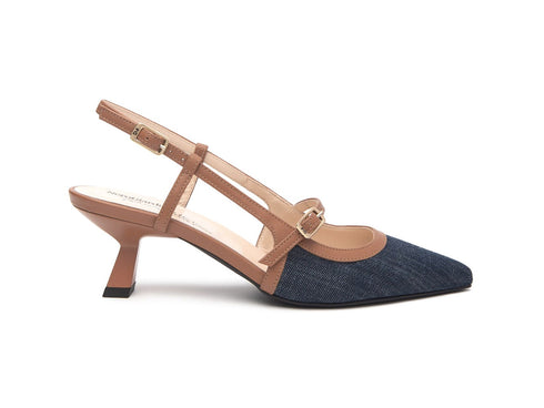 NeroGiardini Slingback Jeans e Cognac - Scarpe Donna Made in Italy Jeans e512254de-214