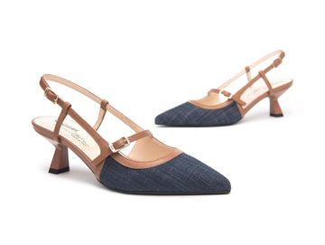 NeroGiardini Slingback Jeans and Cognac - Women's Shoes Made in Italy