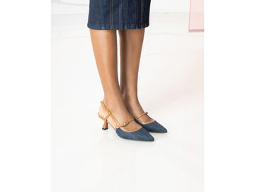 NeroGiardini Slingback Jeans and Cognac - Women's Shoes Made in Italy