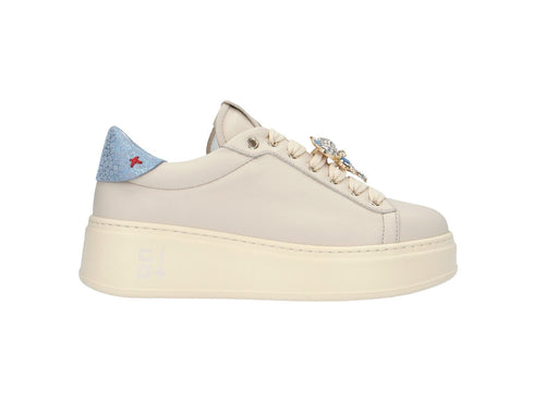 Gio+ PIA Sneakers Jeannine Gioiello Gatto Made in Italy Pelle Beige Latte pia312a 