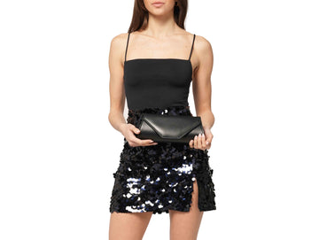 Melluso Women's Black Leather Clutch with Chain