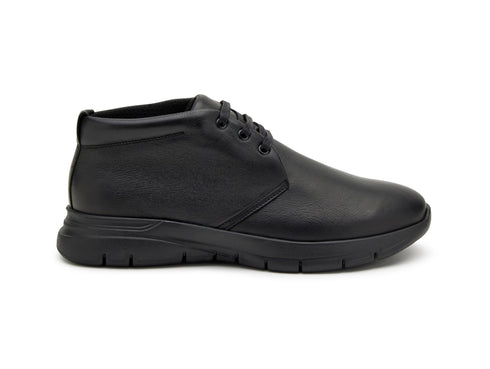 Frau Uomo Polacchino Mid Stringato Suola XL Tomaia Pelle Nera 09L2